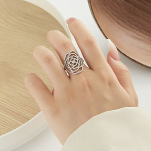Camellia Flower Ring Micro Pave Zircon Hollow Design For Women Party Jewelry - Product Image 2