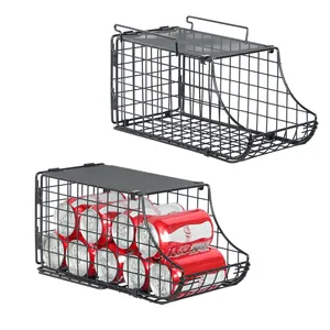 2 Tier Stackable Foldable Wire Basket Canned Drink Storage Mesh Wire Basket For Kitchen Pantry Picnic