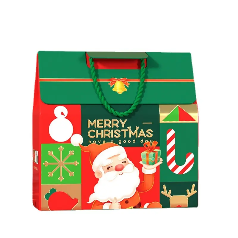 Custom Empty Box Christmas Tote Paper Christmas Eve Gift Wrapping Apple Candy Xmas Gift Bag