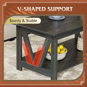 WLIVE Modern Foldable Birch <strong>Coffee</strong> <strong>Table</strong> 100cm 2-Tier Open <strong>Storage</strong> M-Shaped Reinforcement for Small <strong>UK</strong> Living Spaces Charcoal - Product Image 6
