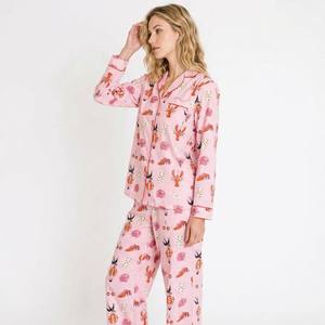 Ensemble de pyjamas personnalisés pour femmes grandes tailles, 100% coton, doux, 2 pièces, confortables, manches longues, vêtements de nuit, vêtements de détente, vente en gros, usine - Product Image 5