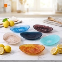 Tigela de Resina Oval Moderna de Alta Qualidade Aleo com Efeito Azul Aqua, Ecológica, para Salada, Frutas e Sorvetes – Ideal para Festas