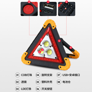 Luz de trabajo triangular Cob, luz de advertencia de emergencia portátil recargable de 10W para acampar, reparación automotriz, uso en exteriores - Product Image 5