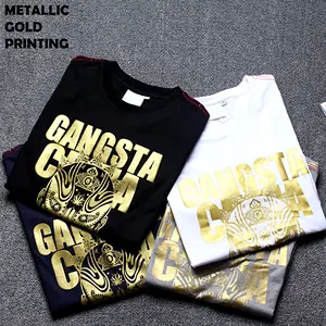 wholesale Crew neck plain tshirts custom Metallic gold Silk screen printing graphic logo gilding plus size t-shirts for men