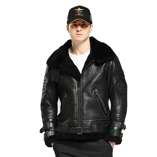 Men's authentic sheepskin coat, hooded winter warm leather jacket, luxury warm