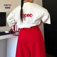 T-shirt graphique surdimensionné personnalisé pour femme, coupe ample, épaules tombantes, manches courtes, en coton, idéal pour l'été, décontracté, streetwear, haut tendance