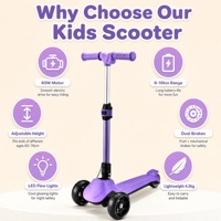 Trottinette électrique pour enfants à 3 roues Gentle Start, 60W, 21.6V, 2.0Ah, lithium, sans balais, pliable, étanche, réglable 60-78cm, 8km/h, 8-10km