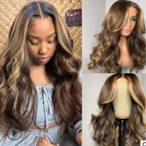 Perruque naturelle réaliste pour femme, style européen et américain, avec raie au milieu, <span class=keywords><strong>dégradé</strong></span> jaune, <span class=keywords><strong>cheveux</strong></span> longs <span class=keywords><strong>bouclés</strong></span>, grandes ondulations - Product Image 3