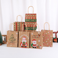 Sacs à friandises personnalisés en papier kraft brun avec imprimé canne de Noël et poignées en corde, 6 modèles de sacs cadeaux de Noël pour les fêtes de Noël