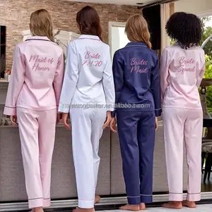 Atacado Silk Sleep Wear Pijamas De Cetim Set Mulheres Pijamas Com Mangas Compridas Calças