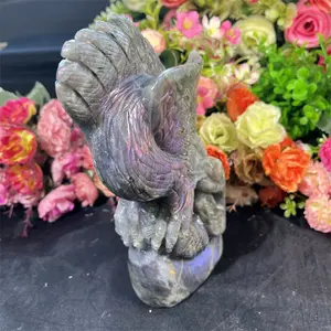 紫色拉布拉多鹰雕刻天然愈合拉布拉多鹰水晶工艺装饰