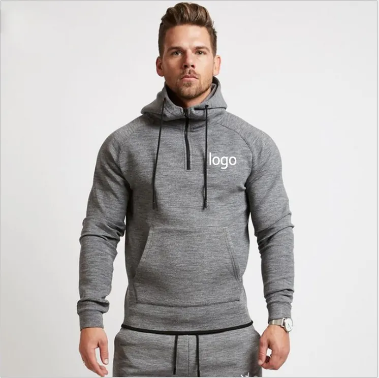 Custom Wholesale Zipper Sport Logo Reflective Zip Up Set Gym Hoodie