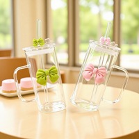Nouvel Arrivage – Tasse en Verre Carrée BOW de 390 ml en Borosilicate avec Couvercle et Paille pour Boissons