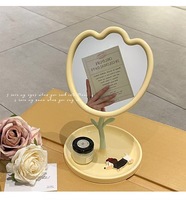 Mini miroir cosmétique lumineux en forme de fleur avec rangement, cadre en plastique ABS
