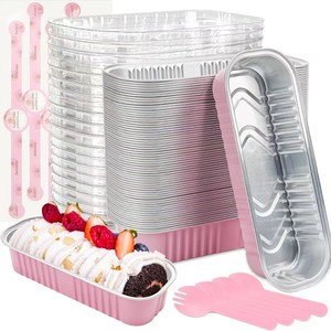 Confezione da 100 Mini Stampi per Torte con Coperchi, Cucchiai e Adesivi Sigillanti, Contenitori Usa e Getta da 6,8 oz per Dolci, Adatti al Forno (Rosa) - Product Image 2