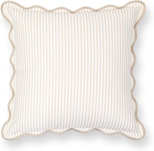 Fodera <span class=keywords><strong>per</strong></span> <span class=keywords><strong>cuscino</strong></span> lombare smerlata in cotone stampato a righe con bordo a contrasto, beige, <span class=keywords><strong>per</strong></span> interni ed <span class=keywords><strong>esterni</strong></span> (solo fodera) - Product Image 1
