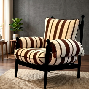 Sillón Moderno para Sala de Estar con Tela a Rayas, Respaldo Sólido, Diseño de Mediados de Siglo, Sillón de Descanso, Muebles para el Hogar - Product Image 3