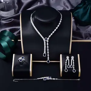 High Quality Wholesale Y Lariat Necklace Sets For Women Jewelry Rhodium Famous Brands Earrings Set Dubai Bridal Silver Stone Jew