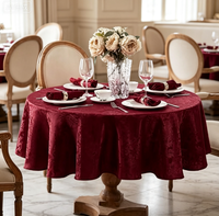 Nappe ovale jetable imperméable en velours damassé tissé moderne imprimé floral bordeaux, résistante à l'huile, pour décoration de mariage et de banquet