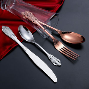 Cubiertos dorados y plateados vintage de lujo de alta calidad, cubiertos dorados reales de acero inoxidable para banquetes - Product Image 5