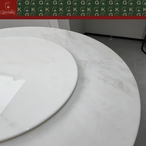 Mesa de Comedor Redonda de Mármol Blanco de Lujo GOLDKING con Vetas Grises, Tapa Giratoria y Pedestal de Piedra Natural Apilada, OEM ODM Directo - Product Image 6