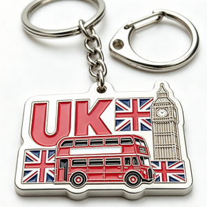 Porte-clés souvenir du Royaume-Uni en alliage de zinc, forme irrégulière, mousqueton tendance, résistant à l'usure, design Big Ben, bus rouge, Union Jack - Product Image 5