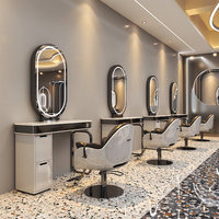 Miroir de Salon de Coiffure Moderne et Simple SalonTrendy avec Éclairage, Miroir de Barbier Simple ou Double Face en Cuir, Meuble de Coiffure