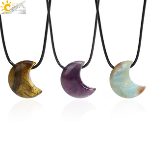 CSJA Collier Croissant de Lune en Cristal Pendentif en Pierre Naturelle Améthystes Quartz Rose Amazonite Labradorite Colliers en Corde <span class=keywords><strong>H457</strong></span> - Product Image 2