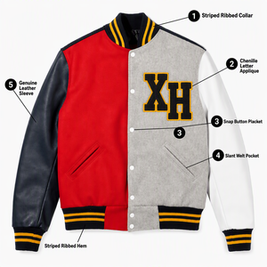 Custom Letterman Varsity <b>Jacket</b> <b>Men</b> Leather Sleeve Chenille Patch Wool Blend Colorblock <b>Baseball</b> Bomber Coat - Product Image 5