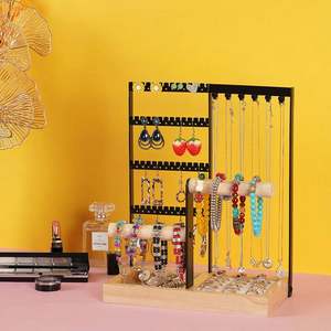 Support à bijoux multifonctionnel en bois détachable pour boucles d'oreilles, colliers, bagues, bracelets et montres, rangement d'accessoires pour femmes - Product Image 3