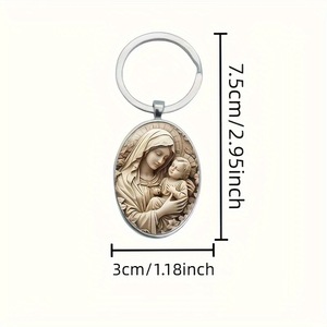 Retro Metal Glass Virgin Mary Keychain Religious Time Gem Pendant Suitable for Prayer Comunion Bautizo Baptism Car Charms Gift