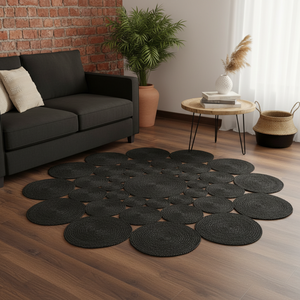 Modern Dye Black Jute Non-Slip Round Flat Pile Multi Tikki Braided <b>Rug</b> Eco-Friendly Machine Made Home Use Jute Backing - Product Image 3