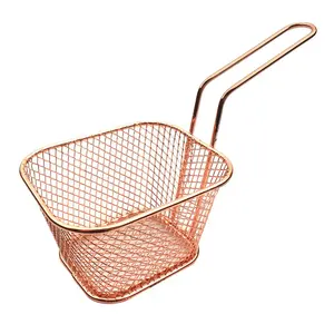 Mini cesta cuadrada de acero inoxidable para freír patatas fritas, cesta para freír comida con asas, servicio pequeño para Kitc