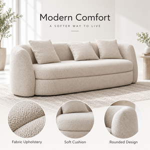 Sofá Moderno Curvo de Tela Bouclé de 3 Plazas, Tapizado con Brazos Redondeados para Sala de Estar, Hotel, Apartamento y Proyectos - Product Image 5