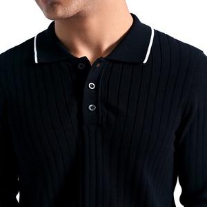Polo de Punto Negro para Hombre, Manga Corta, Color Sólido, Estilo Casual, Tela de Algodón Antiarrugas, Largo Regular - Product Image 4
