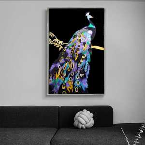 Salon décor luxe encadré Animal oeuvre 3D émail peinture <span class=keywords><strong>bleu</strong></span> verre peinture <span class=keywords><strong>paon</strong></span> photos - Product Image 5