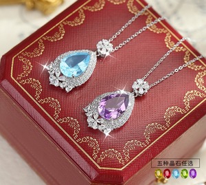 Collier pendentif en pierre naturelle de haute qualité, 9 pierres de 10*14mm en forme de poire, argent sterling 925, bijoux élégants pour femmes, à porter en soirée - Product Image 2