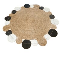 Alfombra Circular Tejida a Mano de Cattail con Diseño de Puntos Blancos y Negros y Patrón Solar para Decoración del Hogar al por Mayor