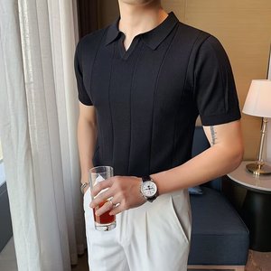 Maglietta estiva da uomo a maniche corte lavorata a maglia Casual Business <span class=keywords><strong>Polo</strong></span> con scollo a V Slim - Product Image 6