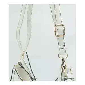 Borsa a tracolla Vintage bianca da donna con bordi neri con doppia fodera in pelle sintetica Design in tessuto per uso estivo/invernale - Product Image 6