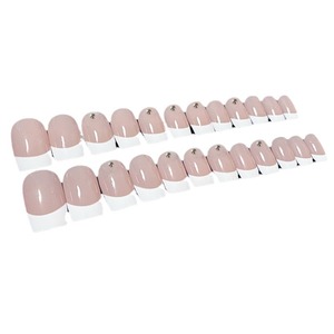 Uñas postizas francesas rosas con diamantes de imitación, puntiagudas, listas para usar, parches de arte de uñas. - Product Image 5