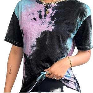 เสื้อยืดผู้หญิงลายมัดย้อม คอตตอนนุ่ม คอกลม สวมใส่สบาย รับสกรีนโลโก้ เสื้อผ้าแฟชั่นฤดูร้อนสำหรับใส่ในชีวิตประจำวัน - Product Image 1