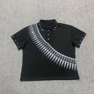 Polo in Piqué 100% Cotone di Alta Qualità con Logo Stampa <span class=keywords><strong>Proiettile</strong></span>, T-shirt Polo Corta, Polo Estiva alla Moda con Motivo a Proiettili - Product Image 1