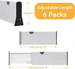 Ensemble d'organisateurs de tiroirs extensibles en plastique PP blanc avec séparateurs ajustables pour cuisine, salle de bain, armoire - Style moderne et simple - Product Image 3