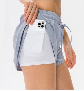 2 في 1 رياضة ارتداء تنس السراويل النساء تجريب قصيرة تشغيل السراويل الرياضية مع الداخلية جيب للهاتف ضغط الصالة الرياضية النساء - Product Image 6