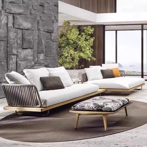Divano da esterno per cortile, protezione solare, sedia in rattan impermeabile, sedia singola in rattan e teak per esterni, mobili da <span class=keywords><strong>giardino</strong></span> in legno massello per terrazza - Product Image 4