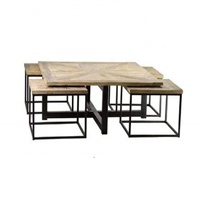 Table basse carrée moderne en bois d'orme récupéré pour salon