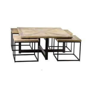 Table basse carrée moderne en bois d'orme récupéré pour salon - Product Image 2