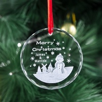Ornement de Noël rond en cristal transparent personnalisé avec gravure laser et impression UV, pendentif à suspendre pour sapin de Noël