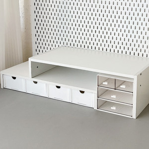 Desktop Riser Stand With <b>Drawers</b> Storage Shelf For Study <b>Office</b> Organizer Rectangle Standing Type 2nd Floor Stationery Holder - Product Image 1